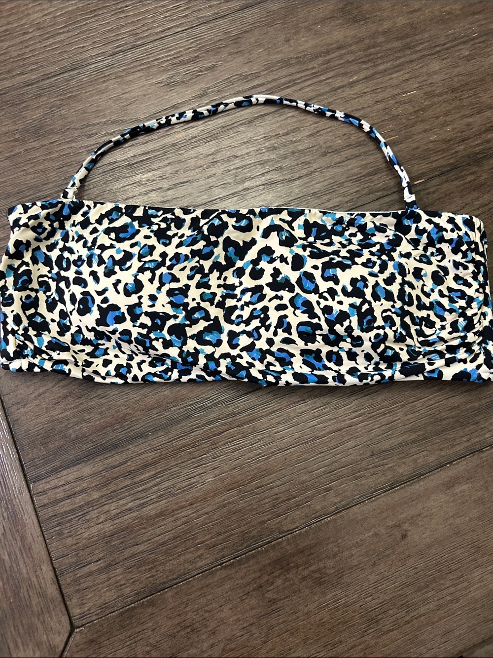 Victoria's Secret Cream, Black and Blue Leopard Print Bandeau Bikini Top